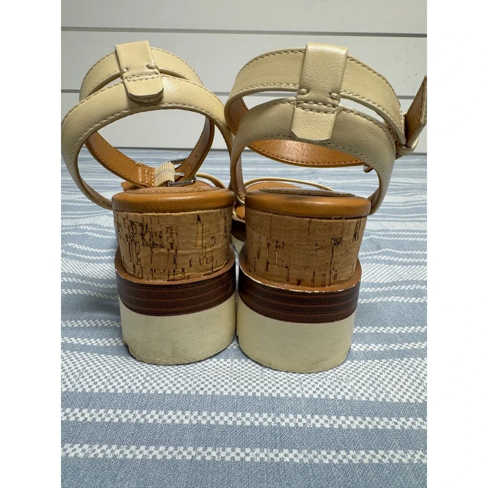 A New Day Womens Cream Cork Platform Wedge Ankle Strap Sandals Size 5